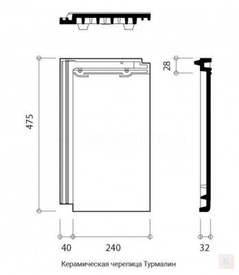 Размеры керамической черепицы БРААС Турмалин ангоб медный